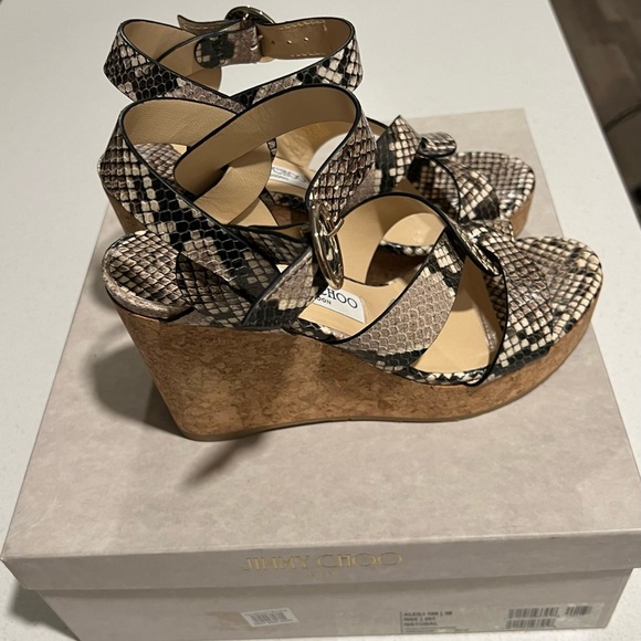 Jimmy Choo Snake Print Leather Wedges